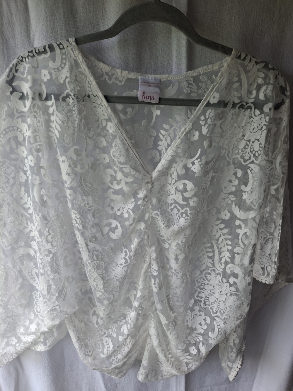 Luna White Lace Overlay Women's Top - Elegant V-Neck